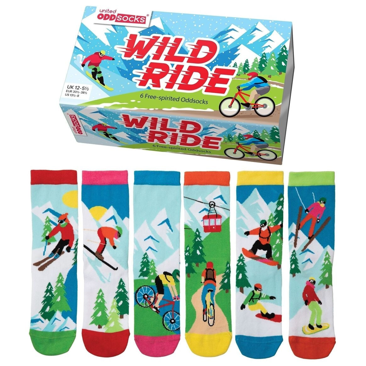 WILD RIDE | Coffret Cadeau 6 Chaussettes Impaires Enfant – United Oddsocks | Taille 30.5-38.5 United Oddsocks