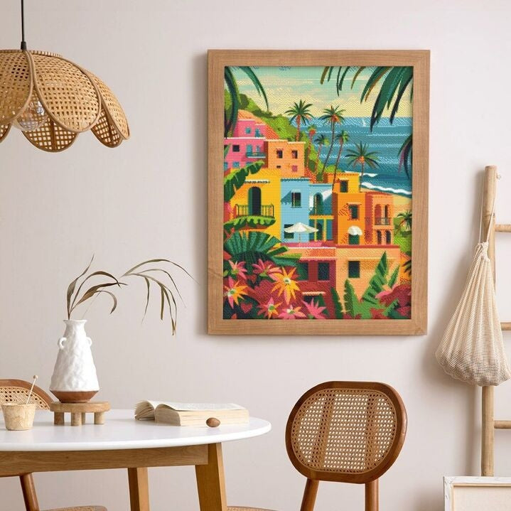 Broderie Diamant – Ville côtière marocaine 40x50cm sur châssis Figured'art