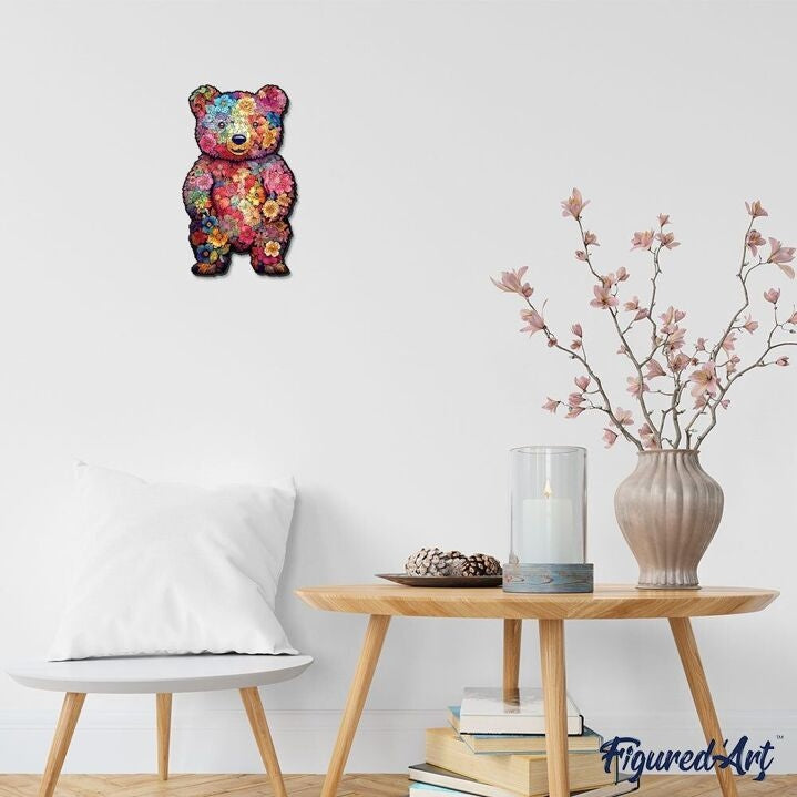 Puzzle 2D en Bois Adulte - Ours en Peluche floral Figured'art