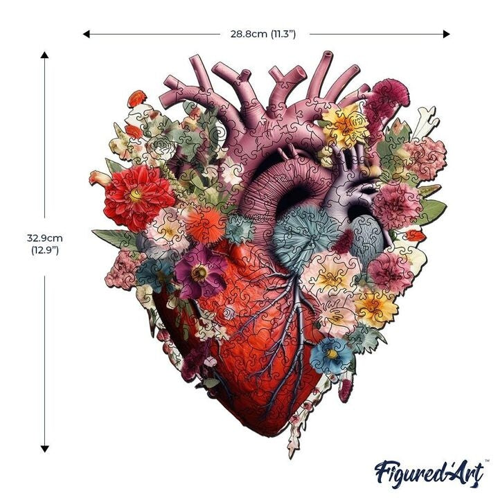 Puzzle 2D en Bois Adulte - Anatomie du Cœur floral Figured'art
