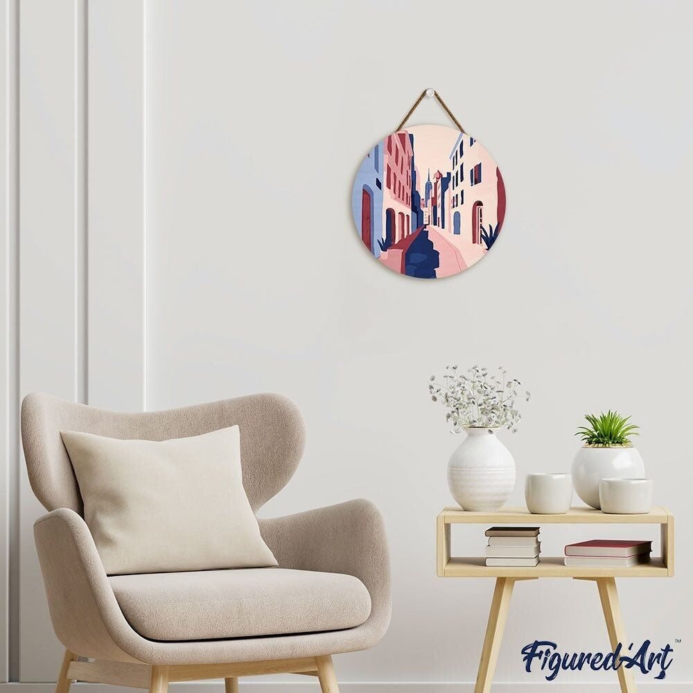 Peinture par Numéro – Ruelle 30cm sur disque bois | Kit DIY complet Figured'art