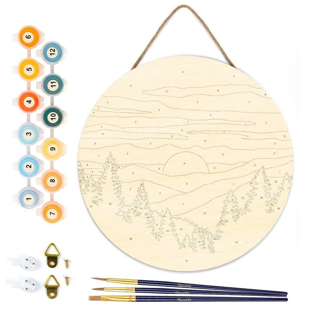 Peinture par Numéro sur Disque en bois - Forêt de pins Figured'art