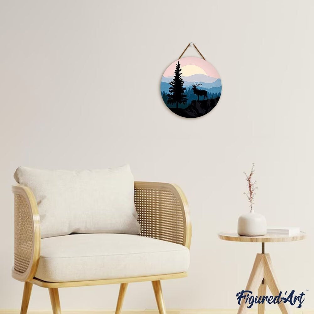 Peinture par Numéro sur Disque en bois - Cerf majestueux et Paysage Figured'art