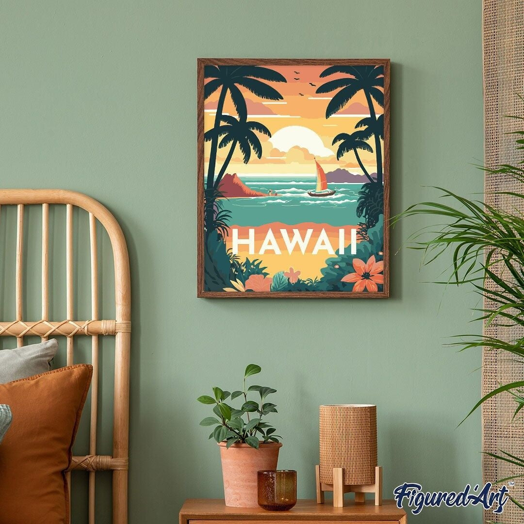 Broderie Diamant Hawaii 40x50 cm – Kit Complet Affiche Tropicale Figured'art