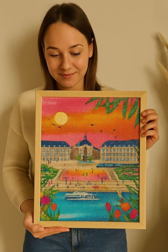 Peinture en Diamant - Bordeaux Place de la Bourse 30x40cm | Kit Diamond Painting Complet Ma Ville en Diamant