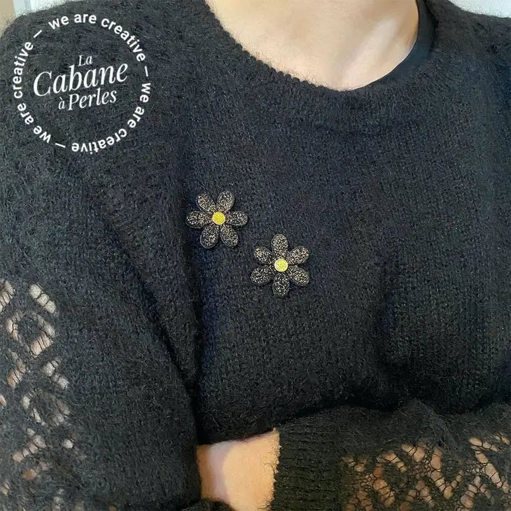 Mini Kit Daphne Pins Cuir Fleur Noir Diy La cabane à perles