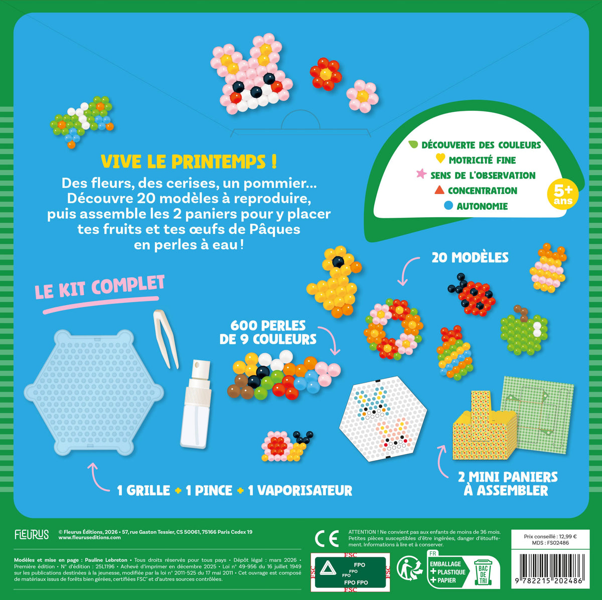 Vive le Printemps ! – Kit Perles à Eau 600 Perles | 20 Modèles & 2 Mini Paniers Edition Fleurus