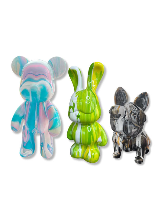 Kit Pouring Art Figurine à Personnaliser – Teddy, Lapin, Chien Ballon,Bulldogue, Labubu, Basket JOY!