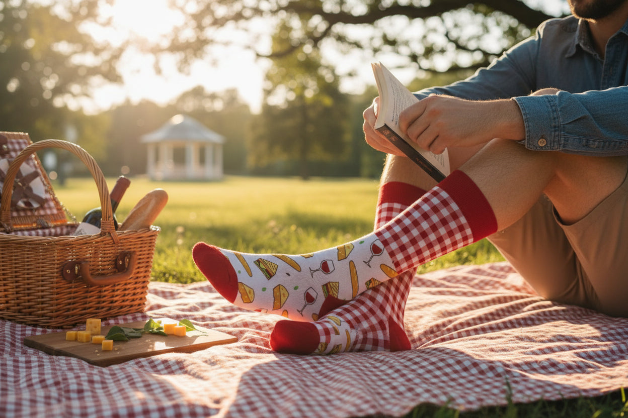 Chaussettes humoristiques portées look décontracté