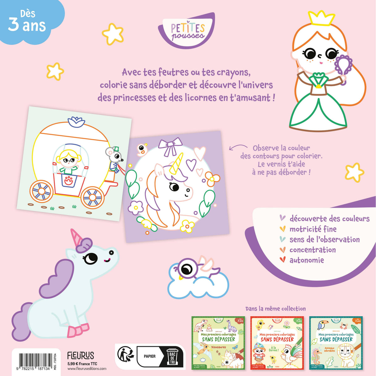 Livre enfant avec plus de 30 grands coloriages de princesses et licornes
