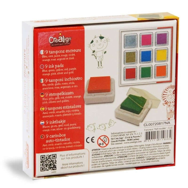 Pack 9 Encreurs Carrés – Crealign (Encres Lavables Multicolores) Créa lign