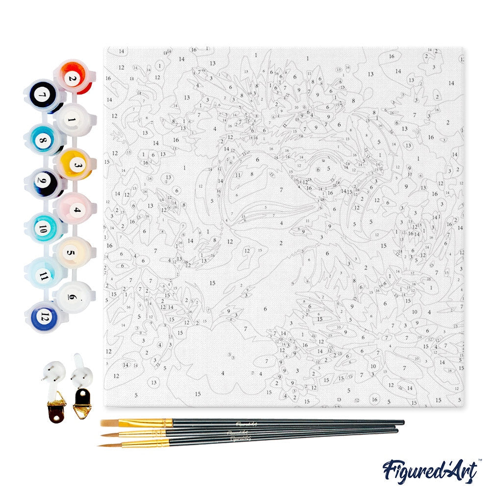 Mini Peinture par Numéros 20x20cm avec cadre Oiseau fantaisie et des fleurs Figured'art