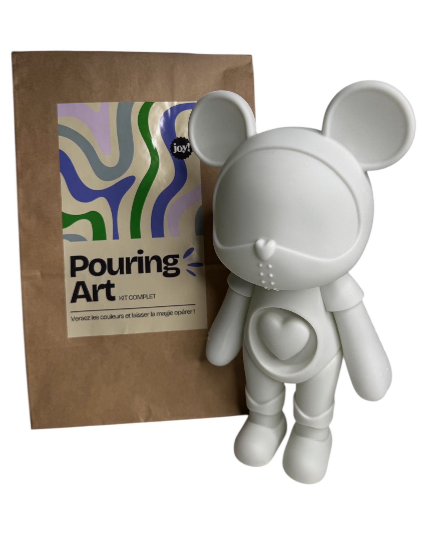 Kit DIY Pouring Art Ourson Coeur– Crée ton œuvre chez toi ! Rouge/Blanc/Noir JOY!