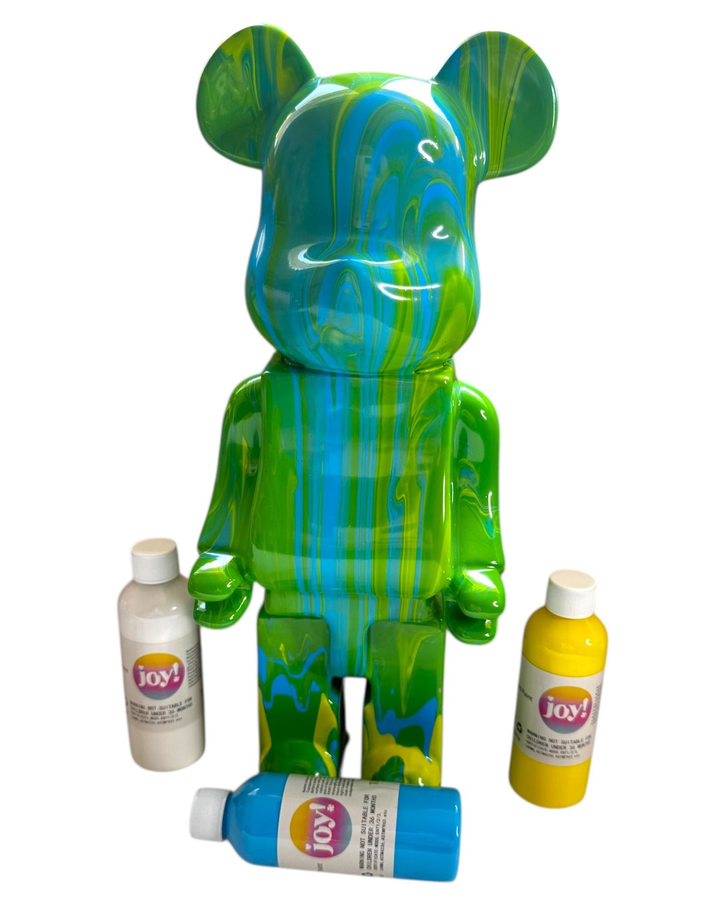 Kit DIY Pouring Art Ourson Lego– Crée ton œuvre chez toi ! Bleu/Vert/Jaune JOY!