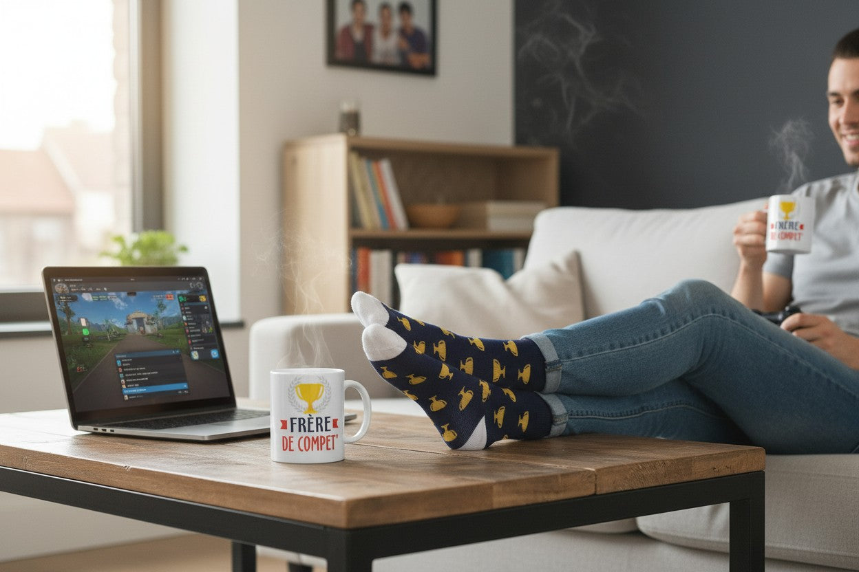 Coffret Mug & Chaussettes Fantaisie – Frère de Compèt’ | Cadeau Homme JOY!
