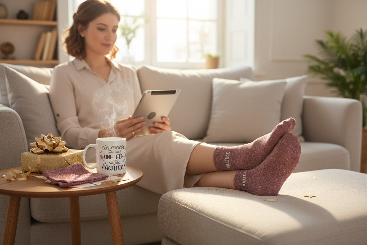 Coffret Cadeau Mug & Chaussettes – Fée Pachier / Râleuse | Tasse Pailletée JOY!