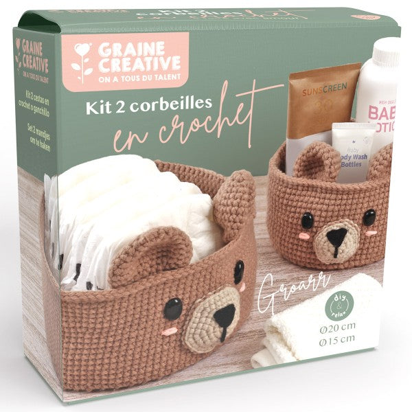 Kit 2 Corbeilles Ourson en Crochet – Graine Créative | DIY déco et rangement GRAINE CREATIVE