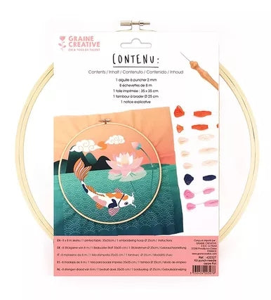 KIT PUNCH NEEDLE CARPE KOI Ø250 MM GRAINE CREATIVE