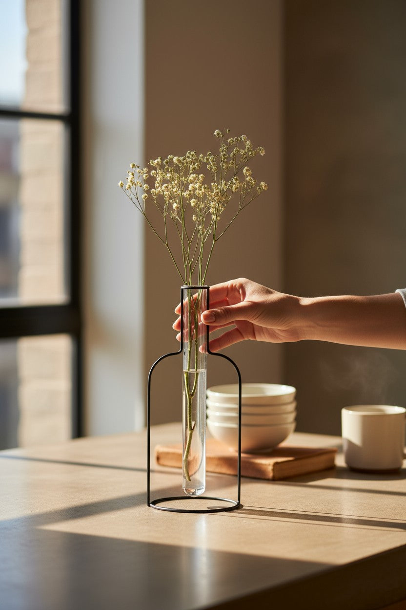 Vase Bouteille Silhouette XL – Balvi | Vase décoratif métal & verre noir 34 cm Balvi