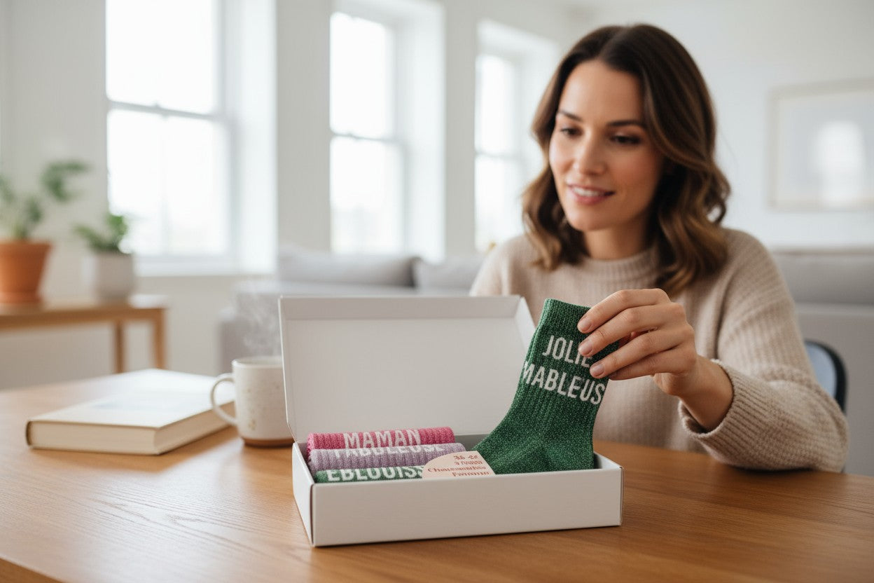 Coffret Trio Chaussettes Paillettes Fantaisie Femme – Jolie Maman, Fabuleuse & Éblouissante JOY!