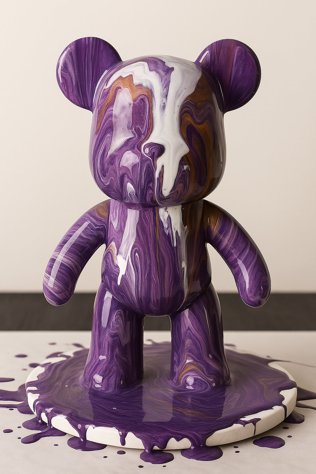 Kit de peinture pouring fluide art - Ours Teddy Bear Violet Blanc Or JOY!