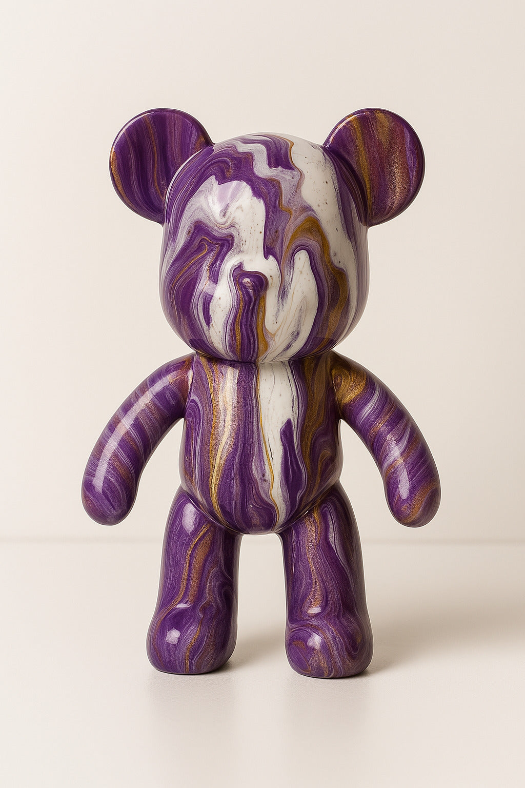 Kit de peinture pouring fluide art - Ours Teddy Bear Violet Blanc Or JOY!