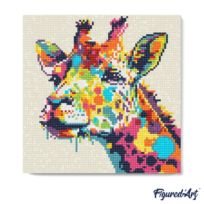 Mini Diamond Painting avec cadre Girafe Abstraite Pop Art Toile tendue sur châssis Figured'art