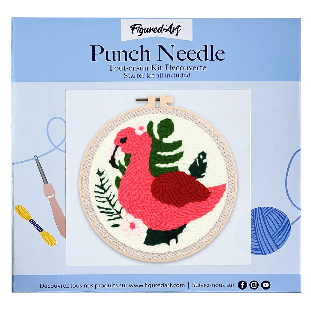 Punch Needle Flamant rose et Feuillage Figured'art