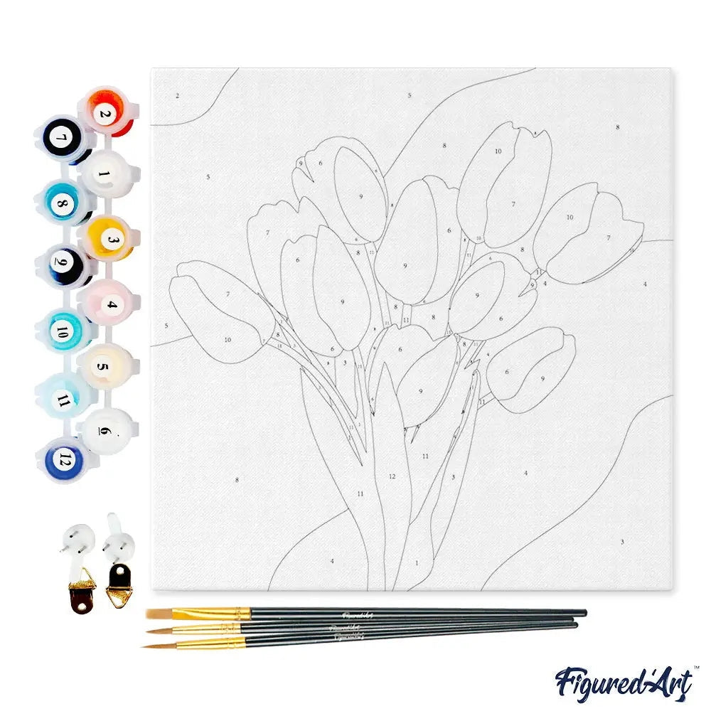 Mini Peinture par Numéros avec cadre Bouquet de Tulipes Figured'art