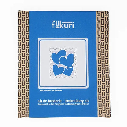 Kit Broderie - DIY - Timbre coeurs Bleu vif Fukuri