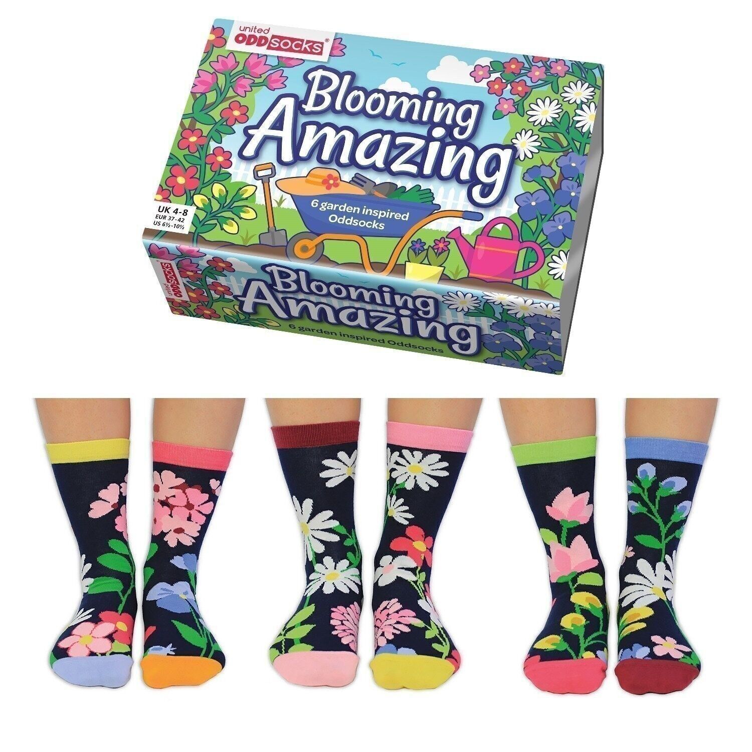 FLEUR INCROYABLE | Coffret cadeau adulte 6 chaussettes impaires - United Oddsocks EUR 37-42 United Oddsocks