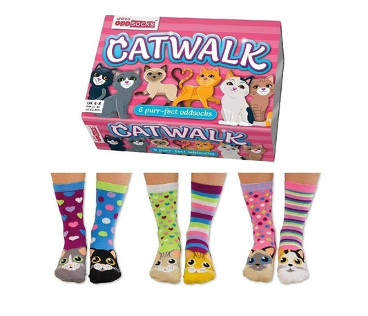 Coffret Cadeau Chaussettes Impaires Chat – 6 Chaussettes Fantaisie | United Oddsocks | Taille 37-42