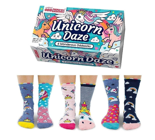 LICORNE DAZÉ | Coffret Cadeau 6 Chaussettes Impaires Licorne Enfant – United Oddsocks | Taille 30.5-39
