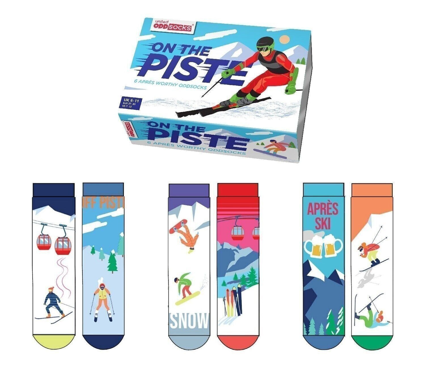 ON THE SLOPES | Adult Gift Set 6 Odd Socks - United Oddsocks EUR 39-46