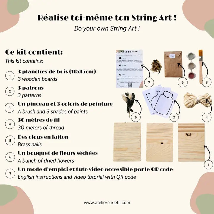 Kit DIY - String Art - 3 Vases | Kits d'artisanat L'atelier sur le fil