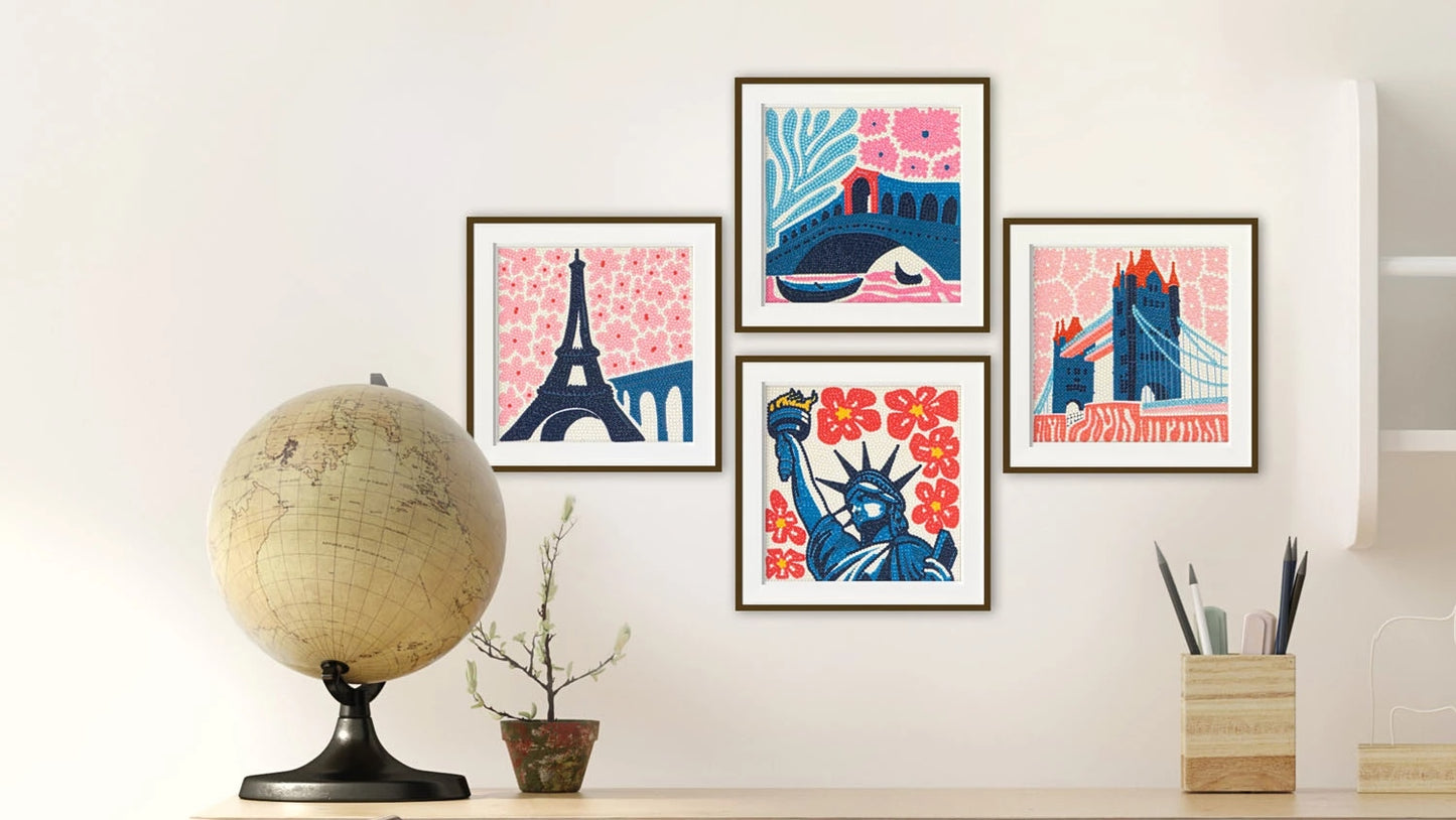 Mini DOTZ® Landmarks of Distinction – Kit Diamond Painting 4 Monuments Iconiques Rose