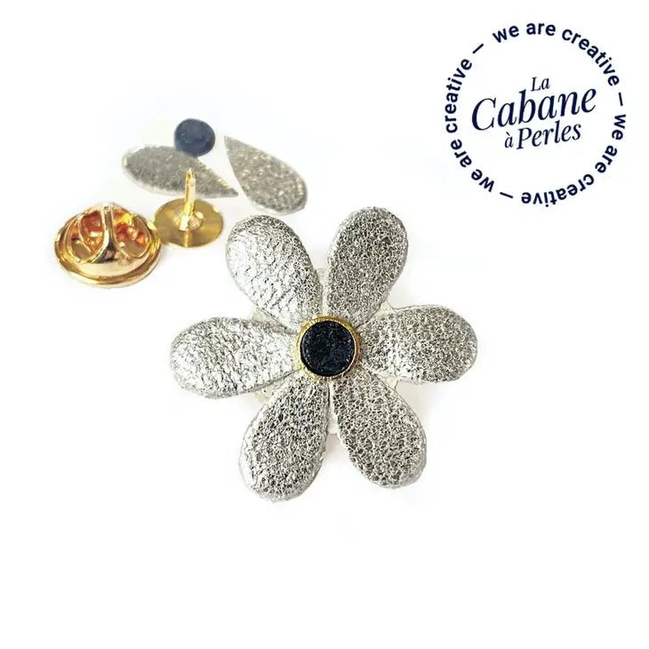 Mini Kit Daphne Pins Cuir Fleur Argent Diy La cabane à perles