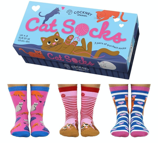 Coffret Cadeau Chaussettes Chat – 3 Paires Assorties | Taille 37-42 | Cockney Spaniel