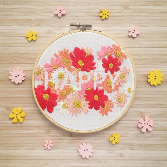 Floral embroidery kit - Happy