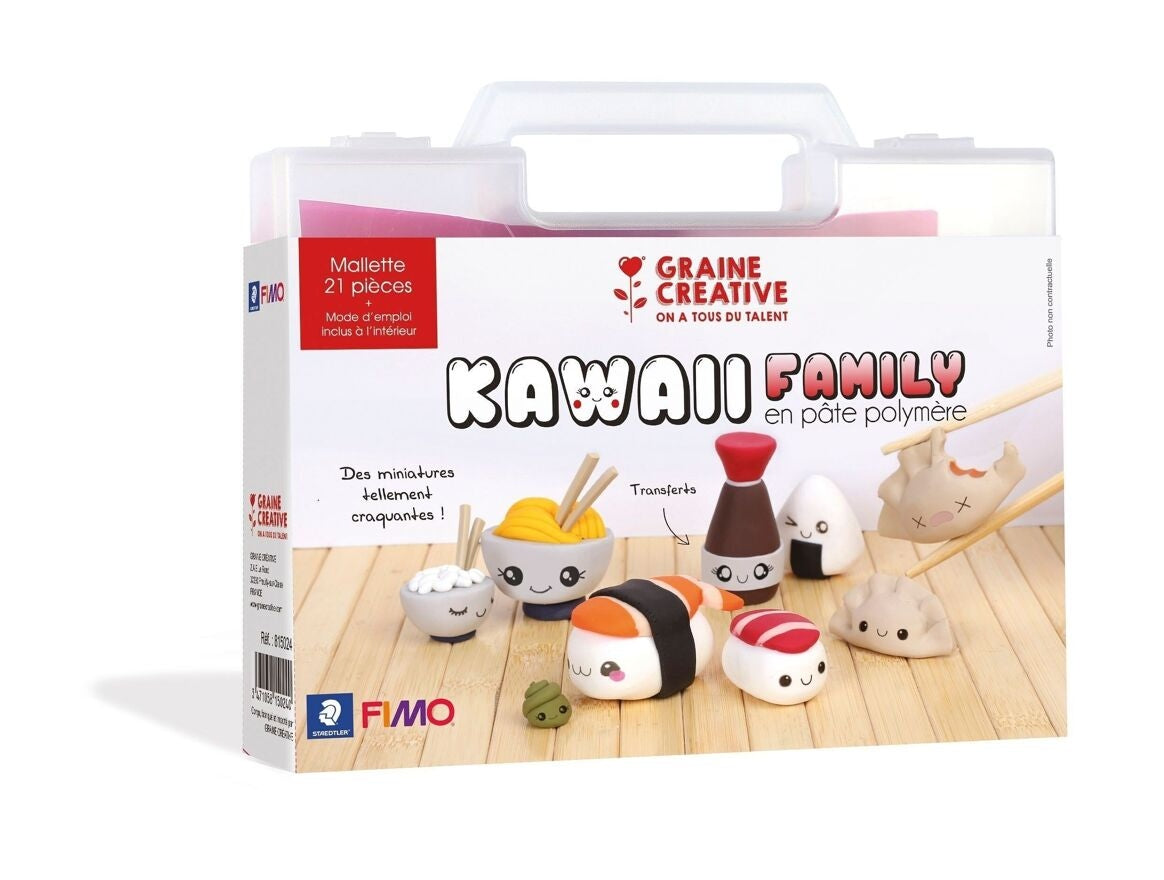 Mallette FIMO Kawaii Asie  Graine Créative. Coffret DIY complet pour créer des figurines sushis kawaii en pâte polymère.