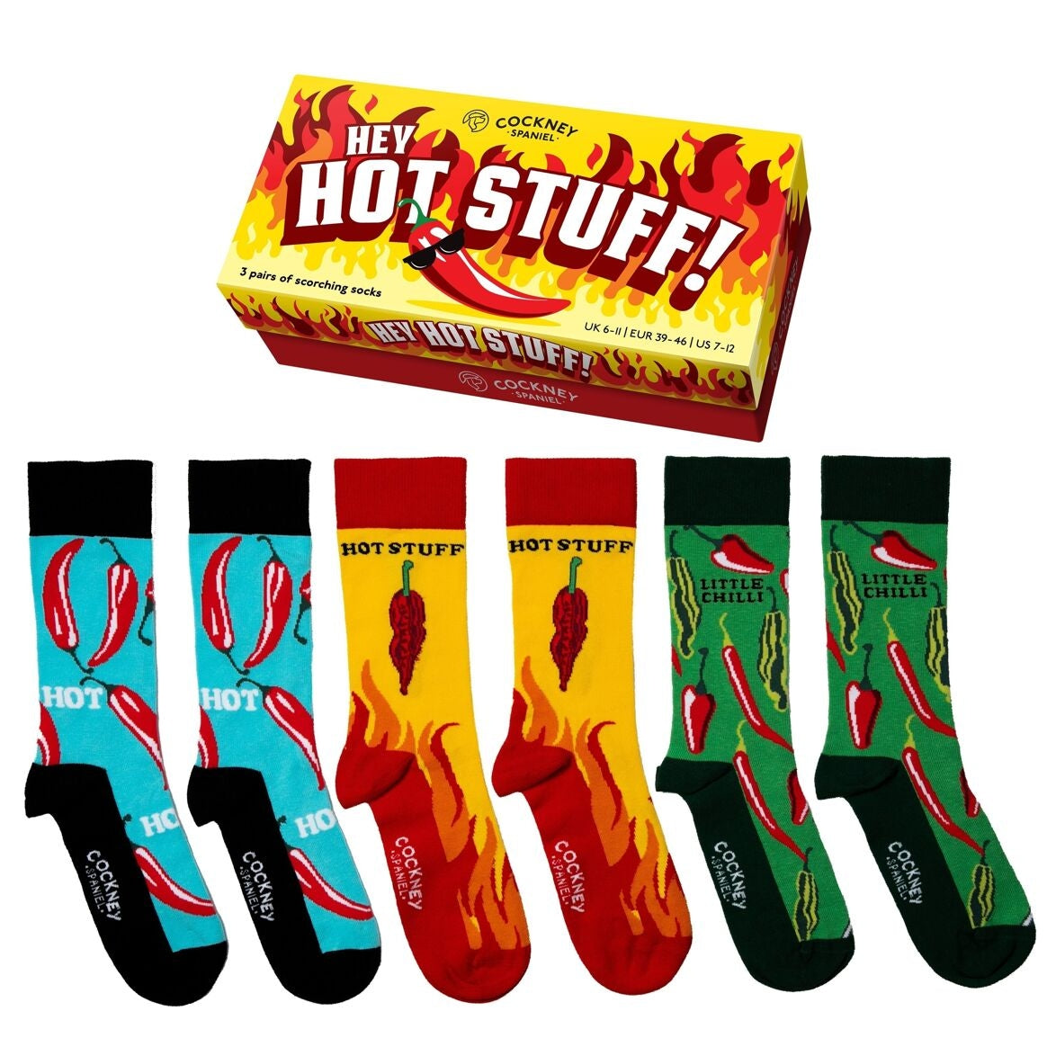 HEY HOT STUFF | Coffret Cadeau 3 Paires de Chaussettes Rouges Homme – Cockney Spaniel | Taille 39-46