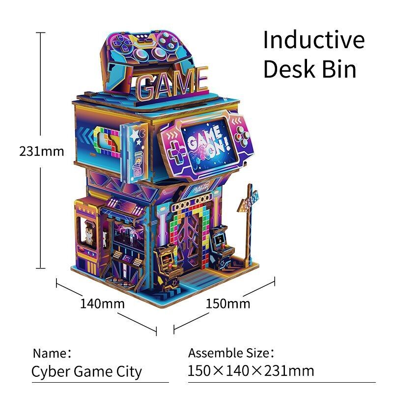 Puzzle 3D en Bois Cyber Game City Poubelle de bureau Art Bizniz DIY