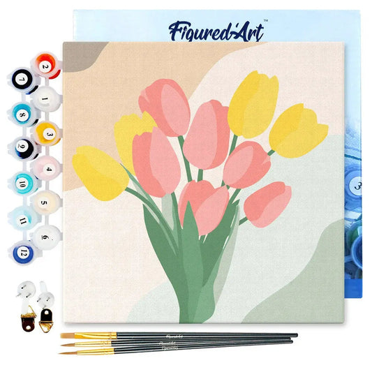 Mini Peinture par Numéros avec cadre Bouquet de Tulipes Figured'art