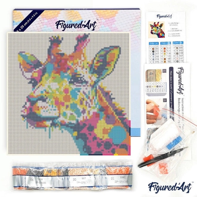 Mini Diamond Painting avec cadre Girafe Abstraite Pop Art Toile tendue sur châssis Figured'art