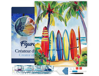 Broderie Diamant – Planches de surf colorées 40x50cm sur châssis Figured'art