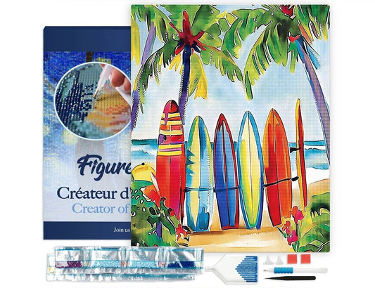 Broderie Diamant – Planches de surf colorées 40x50cm sur châssis Figured'art