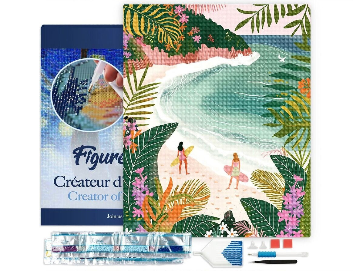 Broderie Diamant – Baie tropicale 40x50 cm | Toile tendue sur châssis bois – Kit complet Figured'art