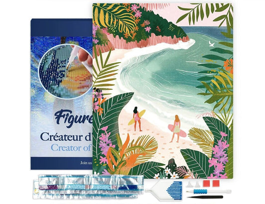 Broderie Diamant – Baie tropicale 40x50 cm | Toile tendue sur châssis bois – Kit complet Figured'art