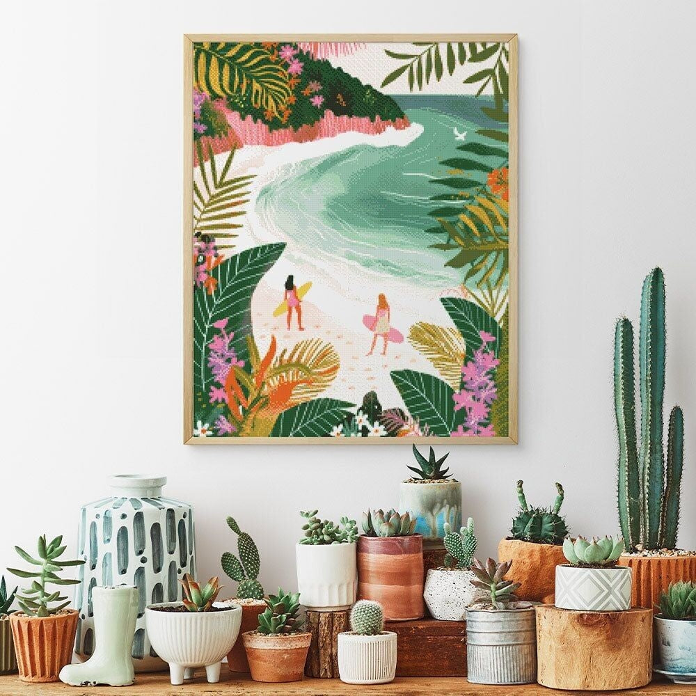 Broderie Diamant – Baie tropicale 40x50 cm | Toile tendue sur châssis bois – Kit complet Figured'art