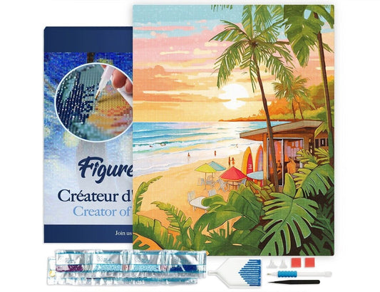Broderie Diamant – Club de surf 40x50 cm | Toile tendue sur châssis bois – Kit complet Figured'art